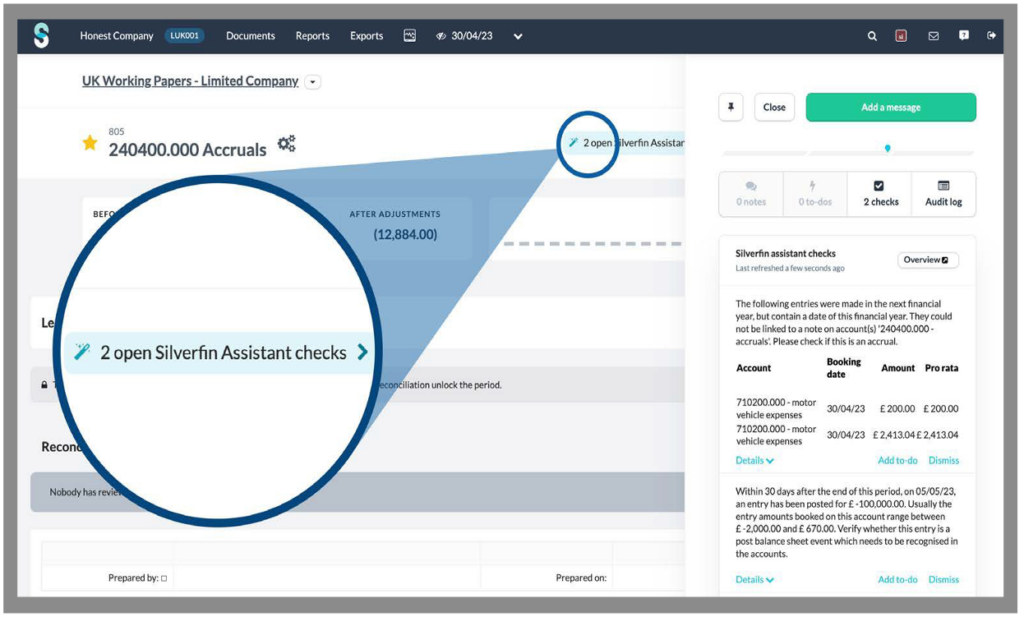Silverfin Assistant identifies opportunities within your data